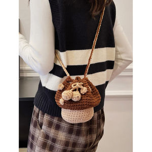 Handmade Crochet Mushroom Shaped Mini Crossbody Bag for Women Cute Miniature Knitted Purse Fashionable Shoulder Bag for Ladies