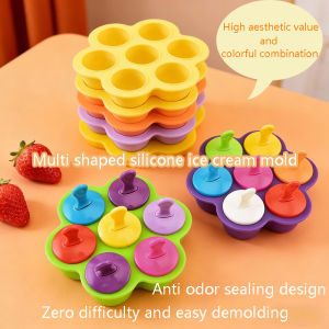 7-hole Silicone Ice Cream Mold  Baby Auxiliary Box Silicone Tape Cover Ice Grid Ice Hockey Popsicle Ice Stick Mold DIY Ice Mold