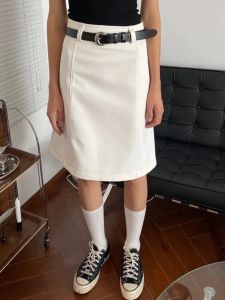 White Skirt Womens Plus Size High Waist A- line Midi Skirt Slim Looking One-Step Hip Skirt Cover Casual Easiest for Match Midi Skirt