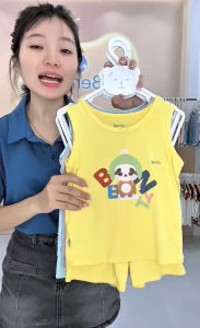Bộ ba lỗ chất vải mềm mịn thấm hút mồ hôi tốt in gấu BT005 BENTY đồ bộ cho bé trai bé gái