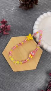 LABUBU Viral Lanyard Tali Gantungan Gelang Strap HP Phone Charm Handphone Device Kamera Handmade Macaron Candy Lanyard Full Warna Korean Style Pink White Purple Blue Fuschia Estetik Bracelet Beads Character LABUBU Karakter Sanrio