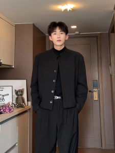 New Chinese Style Tailored Suit Jacket Mens High-End Slim Fit Shoulder Pad Stand Collar Wedding Outfit Short Length Jacket