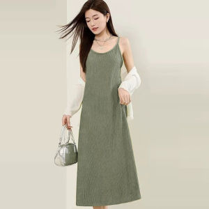 Summer sundress beach maxi skirt sleeveless solid color sleeveless dress Korean style loose casual dress for women