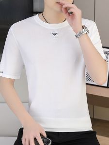 HENGYUANXIANG | Fashionable Ice Silk Mens T-Shirt Thin Knitted Short Sleeve Base Shirt Summer Trendy Simple Design Standard Fit Round Neck Top