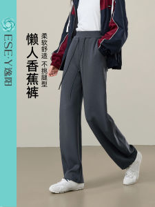 Elegant Grey High Waist Wide Leg Banana Casual Pants Womens Sporty Trousers Comfortable Harlan Style Polyester Blend