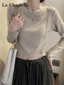 La Chapelle Womens Long Sleeve Slim Fit round Neck T-Shirt Base Layer Winter 2025 New Fishbone High-End Short Top