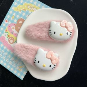 Sweet Pink Plush KT Hair Clips Womens Side Bangs Hair Clip Cartoon Hair Accessories Cute Childrens Hair Grips Fashionable Hair Decorations