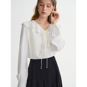DUSHU | French Style Ruffle Collar Slimming Womens Shirt Winter New
