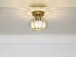 โคมไฟห้อยคริสตัล LED สไตล์ฟาร์มเฮาส์โมเดิร์น โคมไฟห้อยโลหะทองเหลืองทองสำหรับโถงทางเดิน ทางเข้าห้องน้ำ ห้องครัว