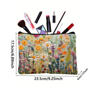 Cosmetic Travel Bag with Zipper Large Capacity Floral Doublesided Printed Makeup Pouch Travel Organizer Handbag Storage Bag Gift