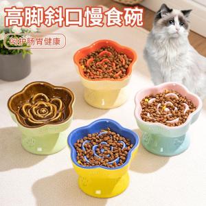 High-Stand Ceramic Cat Dog Bowls Sloped Mouth Slow Feeding Design Pet Food Dish Prevent Coughing Flip Neck Protection
