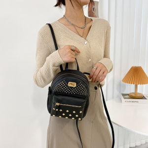 2022 Punk Style Rivet Dual Shoulder Bag Trendy Earphone Hole Design Casual Multi-Functional Small Bag for Women
