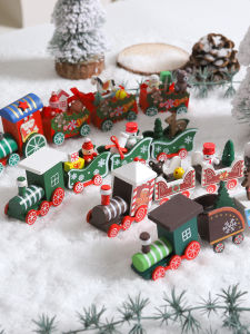 Merry Christmas Wooden Train Display Piece Window Decorative Miniature Landscape Toy Gift Small Train Decoration Accessories