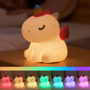 Cute Unicorn Night Light for Kids Silicone Nursery Night Light Dimmable LED Squishy Unicorn Lamp Rechargeable Bedside Lamp