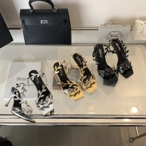 Korean Style Unique Design High Heels Womens Summer New Outdoor Wear Thin Heel Square Head Open Toe Buckle Sandals