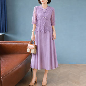 Traditional Chinese Style Spliced Lace Chiffon Dress Set