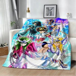 Bandai | 3D S-Saint S-Seiya Anime Hoạt Hình Chăn Flannel Mềm Mại Cho Trang Trí Nhà Phòng Ngủ Giường Sofa Dã Ngoại-Người Hâm Mộ Tặng Polyester Tatting