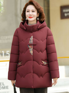 Thickened Silk Cotton Winter Jacket Red Cotton Coat for Mom New Years Clothing Elderly Winter Outwear Fleece Lined Coat
