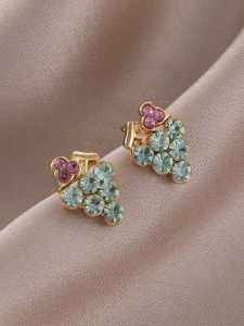 Creative Miniature Korean Style Diamond Embedded Grape Sweet Ear Studs 925 Silver Needle High End Fashion Jewelry