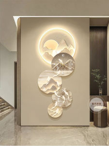 Luxurious Modern Decorative Painting Nine Fish Diagram Entrance Way Wall Art Corridor Clock Light Mountain Water Landscape
