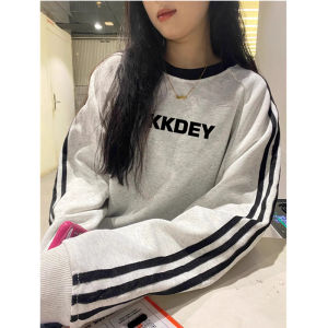 Retro American round Neck Sweatshirt Womens Loose Design Thin Outerwear Spring Autumn Comfortable Stretchy Cotton Long Sleeve