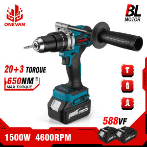 ONEVAN 13MM 650NM Brushless Electric Drill Cordless Screwdriver Impact Drill Power Tool For Makita 18V Battery