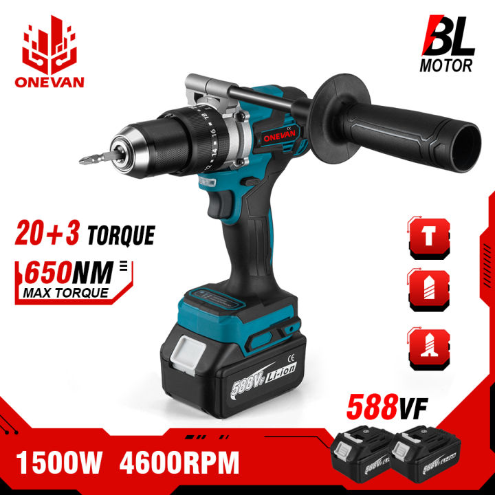 Onevan Tools ONEVAN 13MM 650NM Brushless Electric Drill Cordless Screwdriver Impact ...