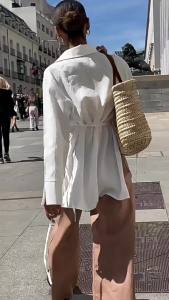Autumn Long Sleeve White Shirts For Women Lapel Loose Casual Tops With Belted Blouse Single Breasted Office Lady Female Shirts