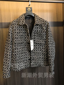 3D Stereo Color Knit Plaid! Small Fragrance Style! Autumn Mens Solid Color Loose Fit Collar Jacket Trendy Outerwear