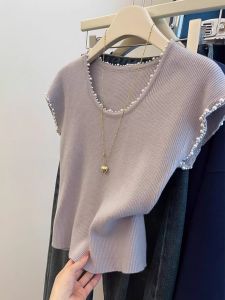 plus Size Womens T-Shirt Ice Silk Short Sleeve Loose Fit Slimming Fashionable Sleeveless Top Thin Summer round Neck Design