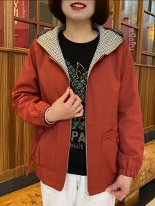 แจ็คเก็ตมีฮู้ดแบบบางสำหรับผู้หญิงวัยกลางคนและผู้สูงอายุ ฤดูใบไม้ผลิ ฤดูใบไม้ร่วง ฤดูหนาว แจ็คเก็ตแบบมีซิป แขนยาว ปกติ