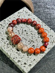 Original Design Purple Sandalwood Lucky Lion Agate Bracelet Vintage Chinese Style Red Stone Balance Zenith Year Fashion Jewelry