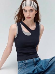 Basic House | Contrast Color Faux Two-Piece Sleeveless Vest Top