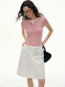 SHEITAOZI | Slimming Square-Shoulder Mock Two-Piece T-Shirt