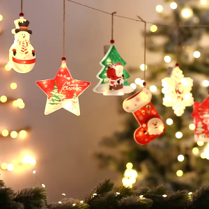 Christmas Lights Decorations Snowflake/Socks/Bow /Christmas Tree/House Lantern Battery Operated Home Decor Santa Claus LED Lighting Indoor Ornaments Party Needs Fairy Lights Xmass Lights Curtain Style