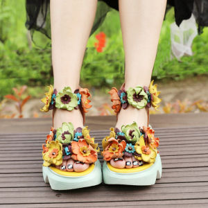 High-Top Thick-Heeled Roman Style Womens Sandals Summer Genuine Leather Open-Toe Boots Fashionable Lady Casual Zipper Closure