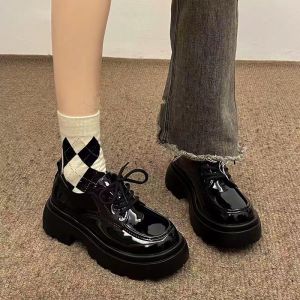 British Style Thick Bottom Platform Loafers Womens Black JK Skirt Single Shoes Spring Autumn Season Versatile High Heel Pumps