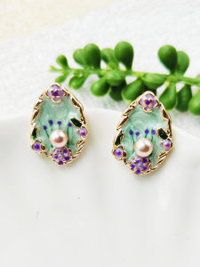 Oil Painting Style Pearl Earrings Womens Elegant Versatile Fashion Jewelry Alloy Plated Silver Gold Ear Decorations C393