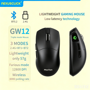 NEXUSCLICK GW12 Wireless Gaming Mouse 57g Lightweight 12800 DPI Tri-Mode 2.4G/Bluetooth/Type-C RGB E-sports Mice for Laptop Gift