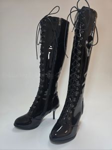 🇹🇭ร้านไทย🇹🇭 รองเท้าบูทหนังเงาส้นสูง3นิ้ว ผูกเชือกทรงยาวใต้เข่า สำหรับนกฃักร้องแดนซ์เซอร์ (A27)