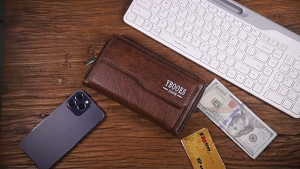Beg Tangan Lelaki Berzip Panjang Gaya Retro Eropah dan Amerika Kapasiti Besar Pelbagai Slot Kad Beg Telefon Dompet Hadiah