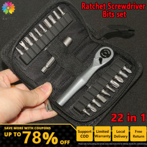 22PCS Portable Ratchet Wrench Set with Storage Bag Extension Rod with Bit Set Ergonomic Design Handle Screwdriver for Household Auto Repairing