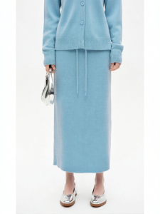 Wool Blend H Shape Half Skirt With Drawstring Straight Back Slit