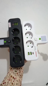 Stop Kontak Roll Kabel 4 in 1 Multi Outlet with EU Plug & Type C Port Charger Cepat untuk Kamar Kantor