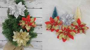 Glitter Christmas Flowers,Non-Toxic Full and Elegant Simple and Generous Shiny and Dazzling with Rich Leaves and Bright Light Multiple Colors Exquisite Shape Beautifully Designed for Christmas Tree Decorations Accessorie