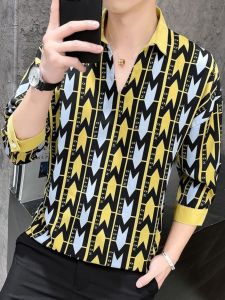 Áo Sơ Mi Nam Mùa Hè Ice Silk V-neck Tay Lửng Rộng Rãi Thoải Mái Thường Ngày Thời Trang Thanh Lịch Cổ Polo Họa Tiết Hình Học