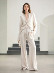 COCOBELLA | Old Money Style Silk Lustrous White Loose Palazzo Pants