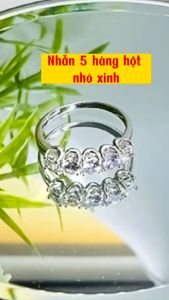 Nhẫn nữ bạc xi bạch kim 5 hột 3li5 đẹp Nhẫn full moissanite Mỹ D/FL màu trắng Nhẫn đính kim cương nhân tạo moissanite màu xanh 3.5mm 58 giác thiết kế sang trọng và đẳng cấp - KIM LỘC PHÁT N5H3L5