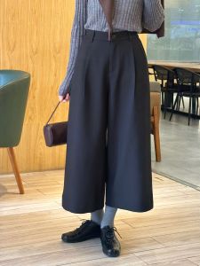 High Waist Wide Leg Pants Womens Autumn 2025 New Loose Casual Trousers Seven Parts Design Sense Casual Straight Cut Pants