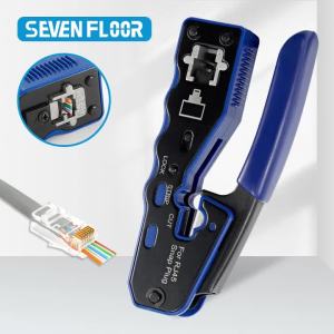 Cat6 Pass Through Network Tool Kit RJ45 Crimping Plier Stripper Single Row Cat6 Connectors 8P Boots EVA Case